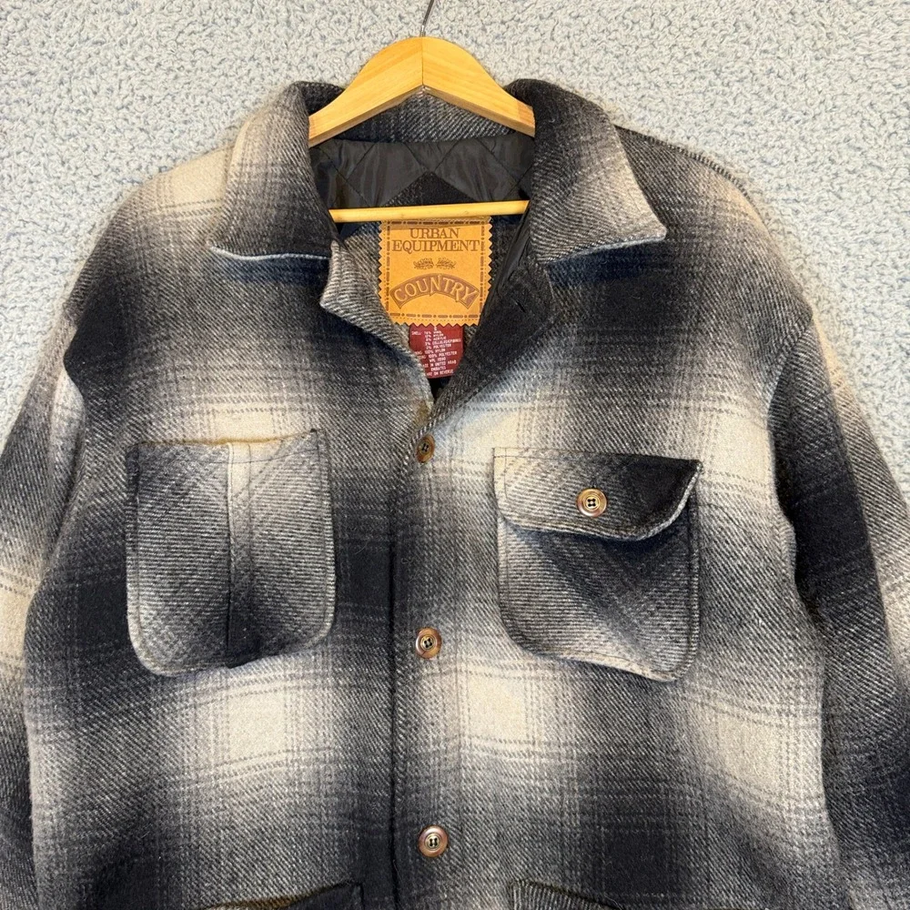 Urban Equipment Chore Coat Mens Small Gray Ombre Plaid Wool Blend Quilted Jacket